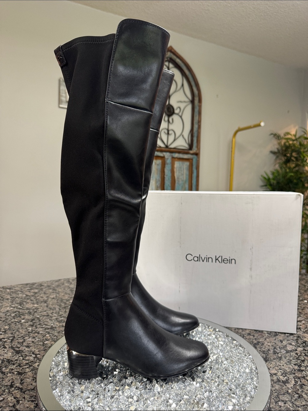 Calvin Klein Pemmie Black Over-the-Knee Block Heel Boots NEW 6